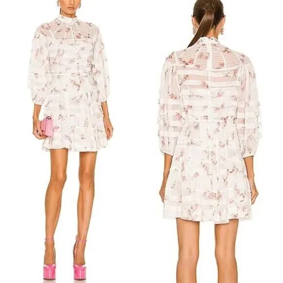 Zimmermann Dancer Ruffled Pintucked Floral Chiffon Mini Dress Size US 6 - Picture 1 of 12